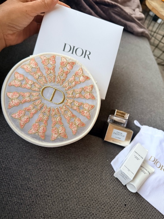 Dior Handbags - Dior Round Embroidered makeup Pouch in Peach & Gold w gifts